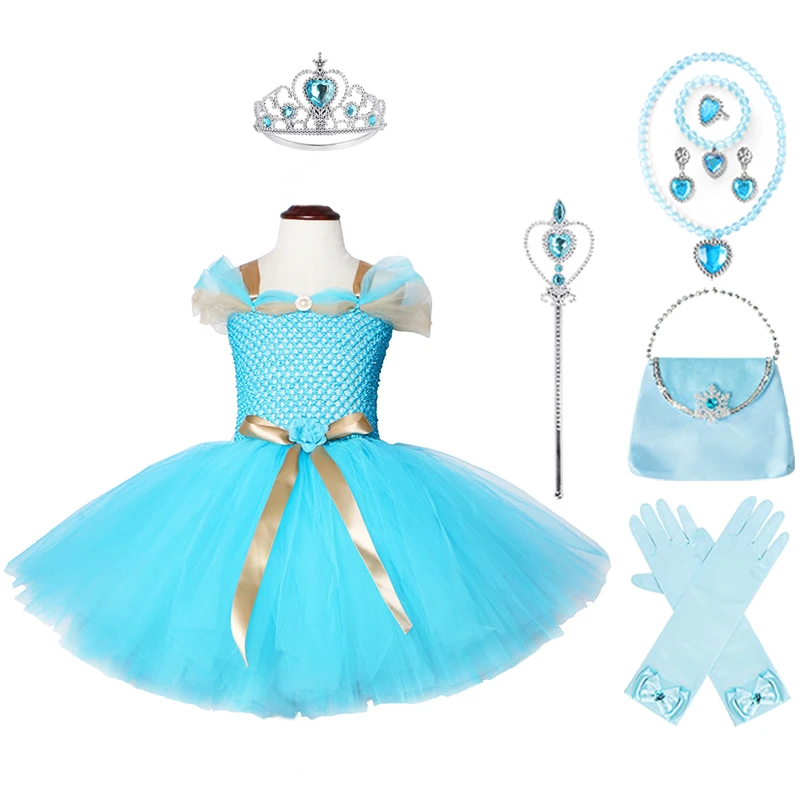 Princess Molly Cos Dress Crown Magic Wand Bag Gloves Necklace Bracelet Ring Earrings Set Aladdin Magic Lamp Cosplay Costume