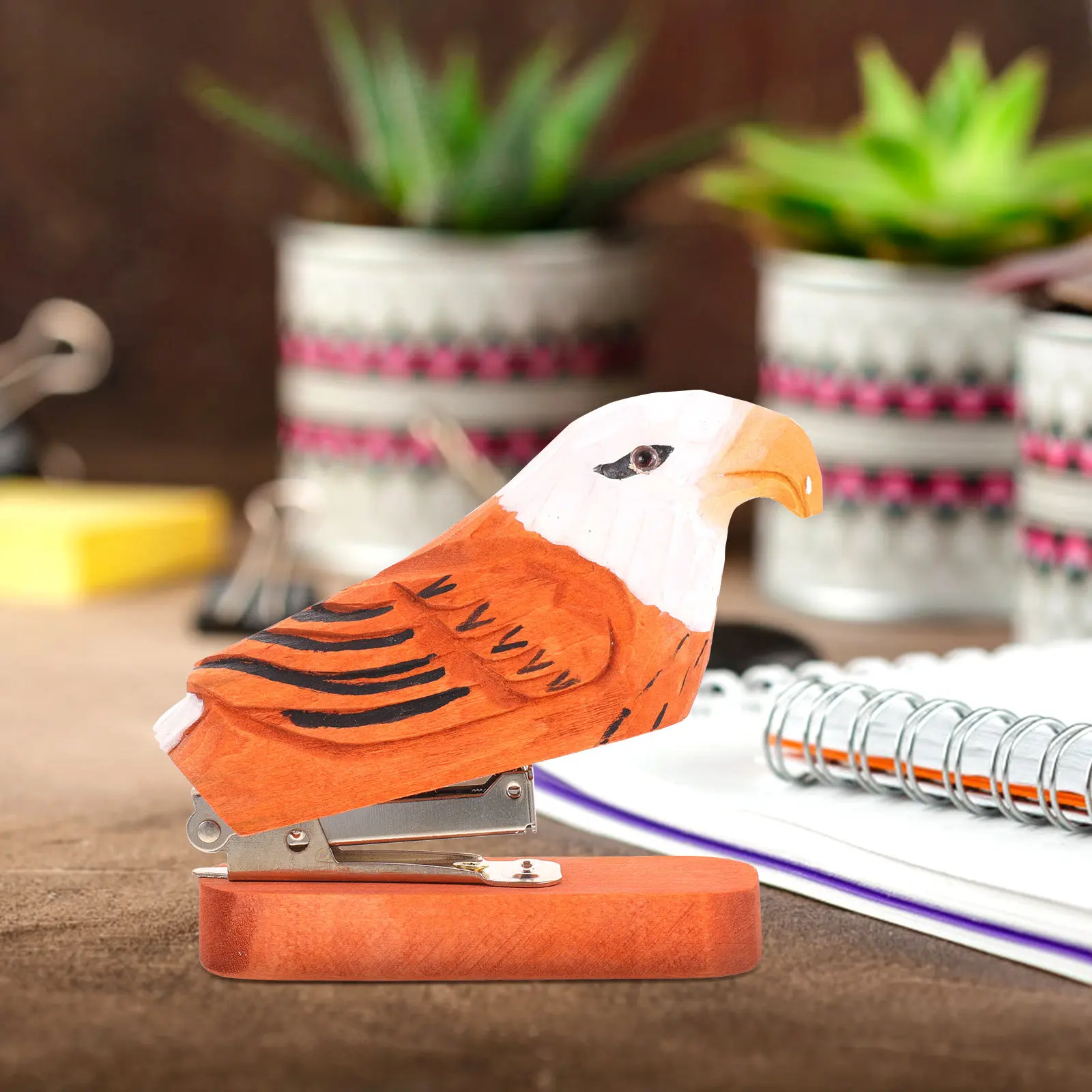 Animal Shape Wooden Stapler Handcrafted Carved Desk Stapler Sturdy Office Supplies Desktop Decoration for Women Students