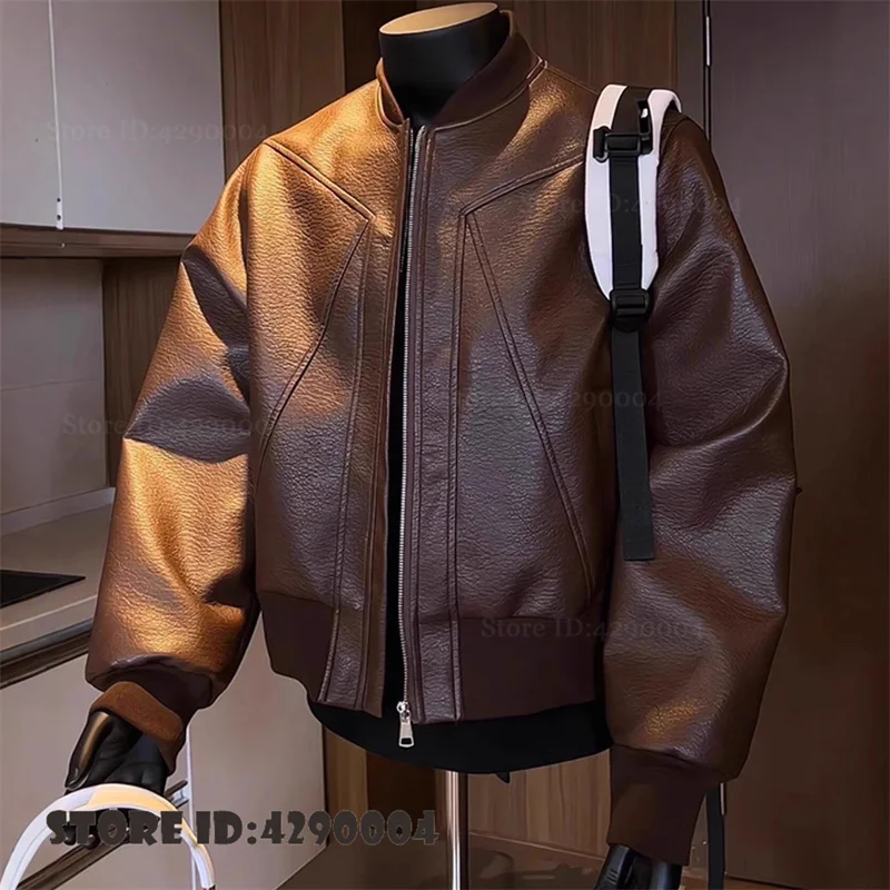 Autumn Men's Jacket Coat American Style Retro Cracked Leather Motorcycle Jacket Fashion Trend High Street Loose Casual Male Top
