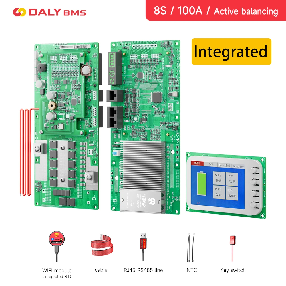 DALY Smart BMS Energie-omvormer BMS Actieve Balancer 8S 24V 16S 48V 100A Li-ion/Lifepo4 Batterij BMS voor Deye Victron Omvormer