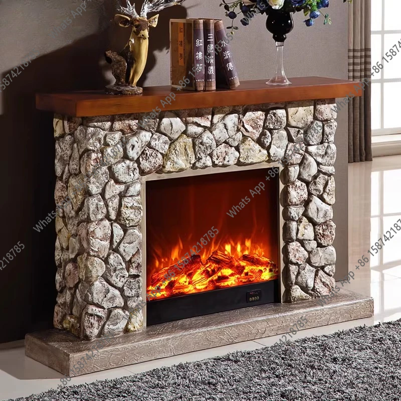 European Vintage Mantel American Light Luxury Imitation Stone Mantel Decoration Heating Core TV Cabinet Background