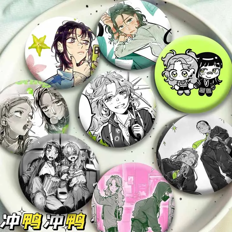 Mitsuki Koga and Aya Oosawa Round Cartoon Badge Anime The Guy She Was Interested in Wasn't A Guy At All Soft Button Pins Brooch