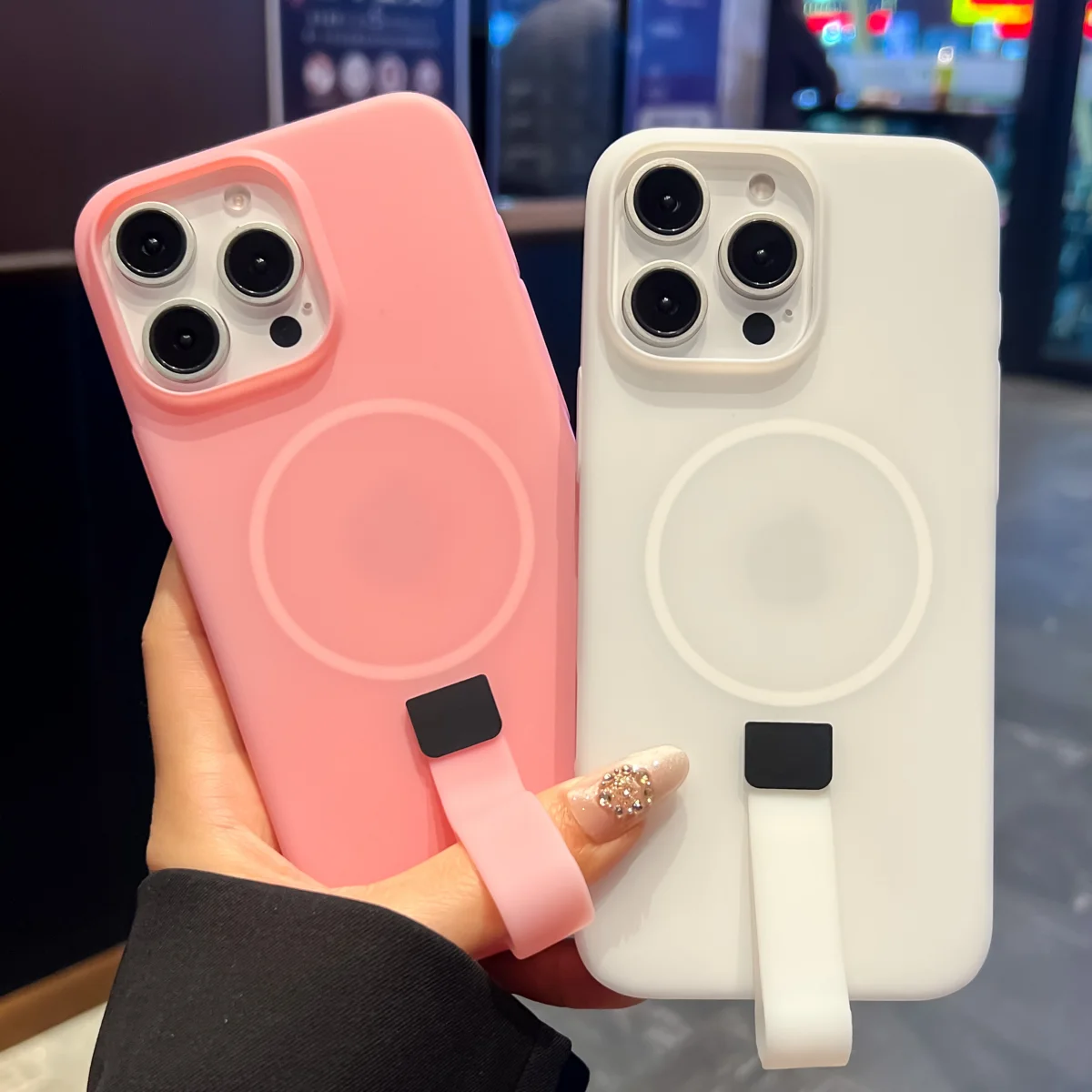 Fashion Jelly Lanyard Magnetic For Magsafe Phone Case For iPhone 16 15 14 13 12 11 Pro Max Neon Candy Color Grip Ring Hard Cover