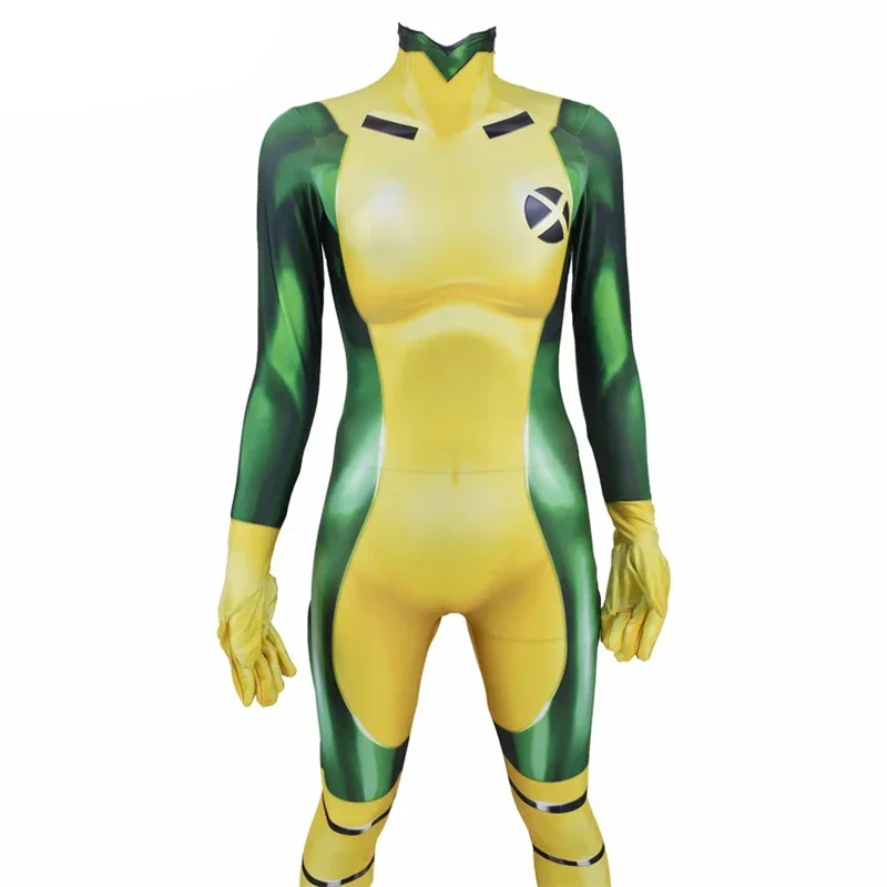 X Homens e Mulheres Rogue Cosplay Fantasias, Impressão 3D, Filme, Bodysuit Zentai, Macacão, Festa de Halloween, Adulto, Crianças, Meninas