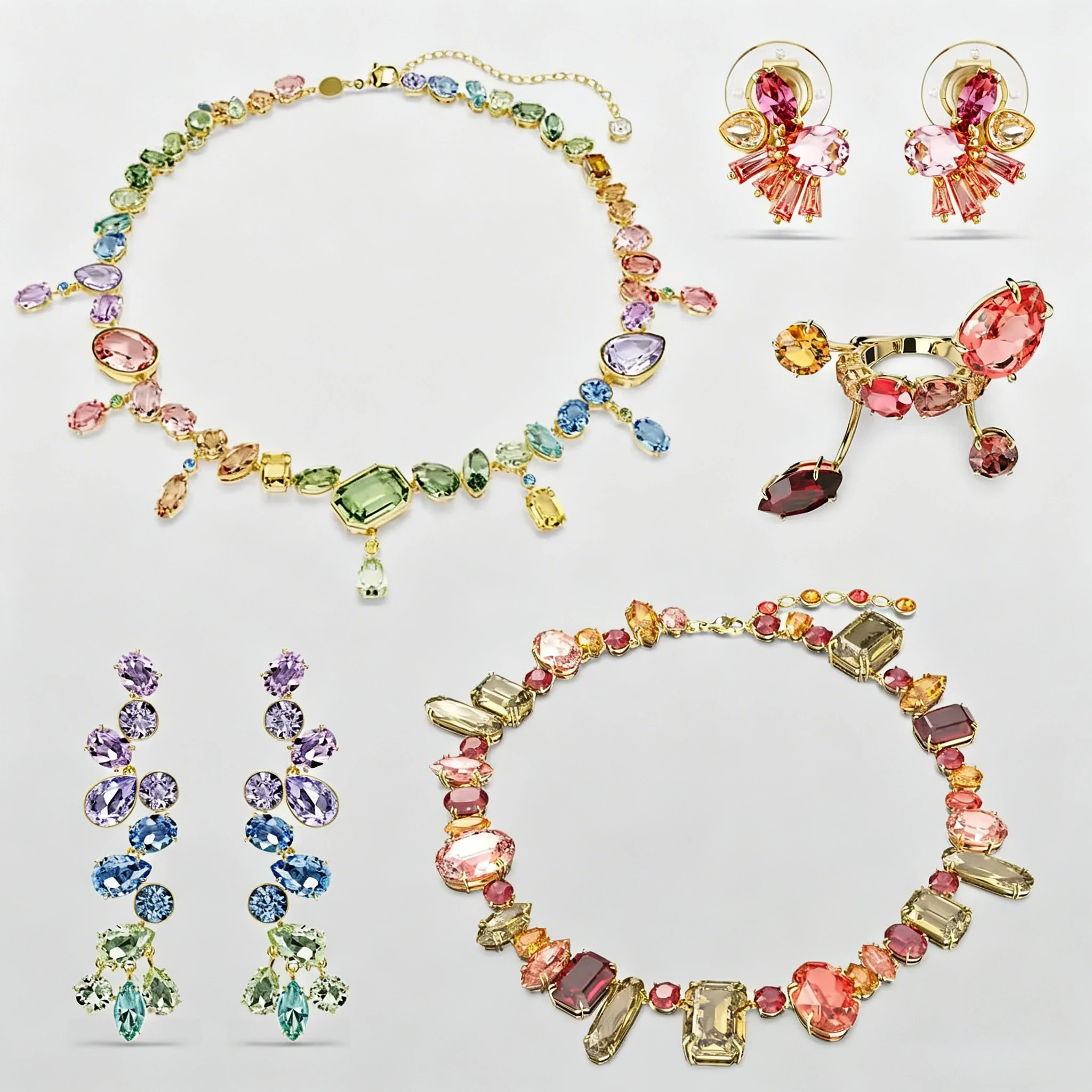 

2026 New Original Cut Teardrop Crystal for Women Jewelry Set Luxury Brand Sparkling Candy Necklace Earrings Bracelet Ring