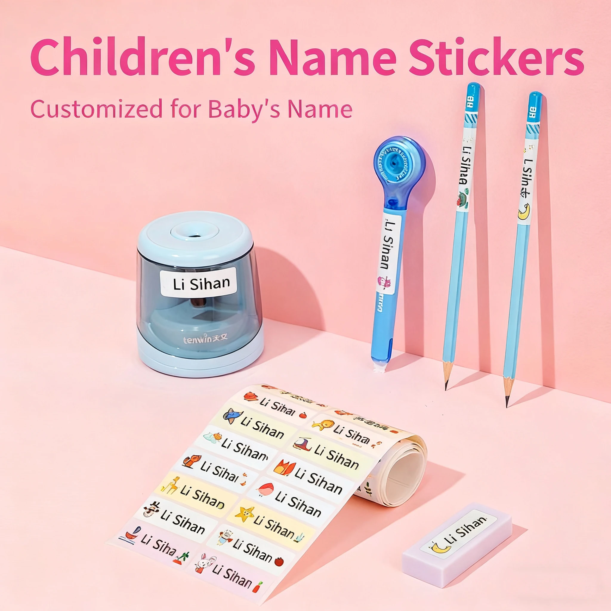 ملصقات اسم مخصصة ملصقات مقاومة للماء للزجاجات والأكواب وأدوات مكتبية للأطفال - تصميمات فريدة من نوعها، هدية متينة وصديقة للبيئة
