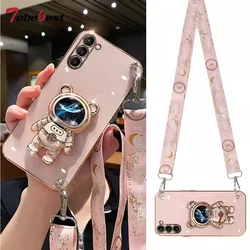 Crossbody Lanyard Quicksand Space Bear Plating Case for Samsung Galaxy A16 A06 A26 A36 A56 5G Silicone Cover