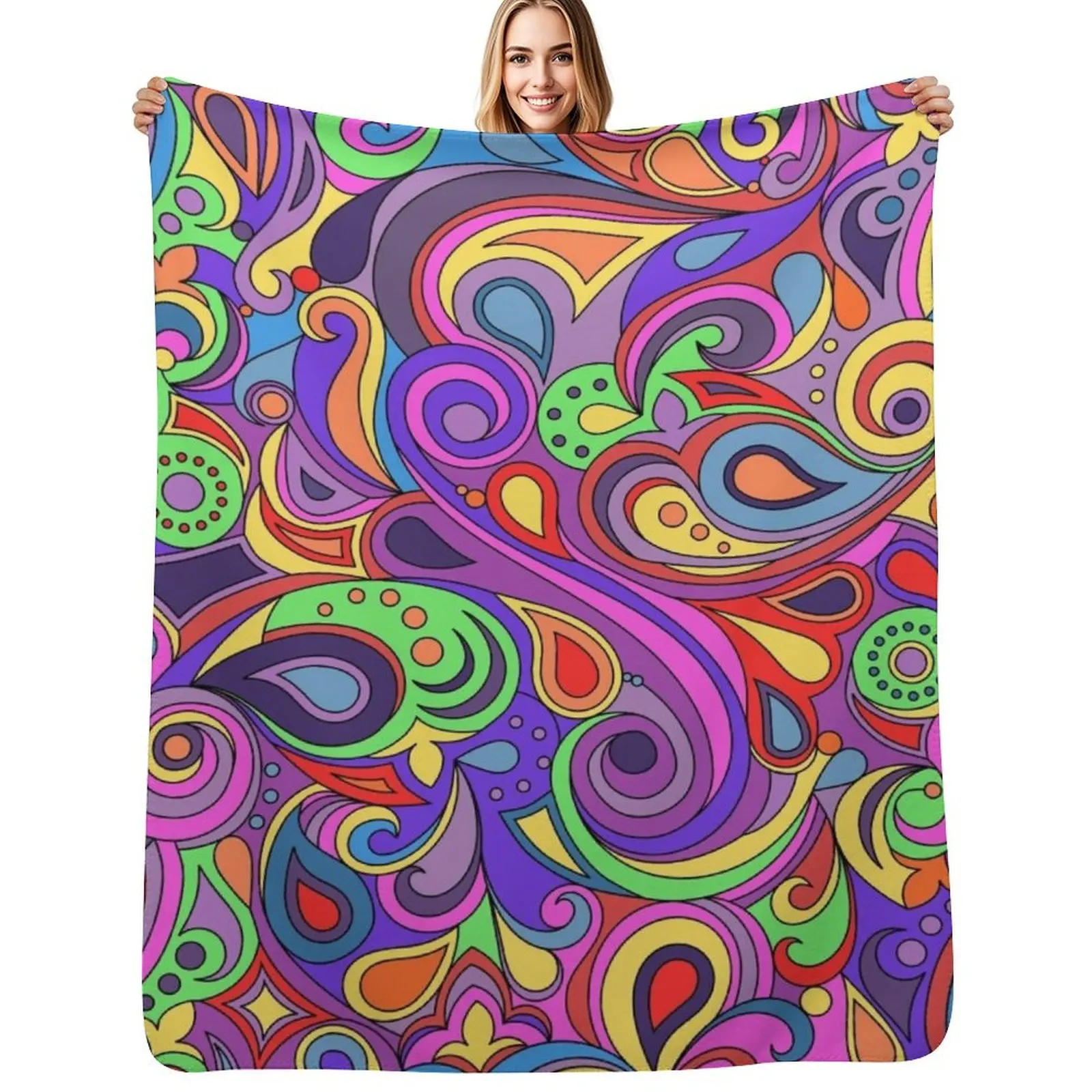 Groovy Psychedelic Hippy Paisley Pattern Throw Blanket Fuzzy Plush Throw Blanket for Sofa Chair