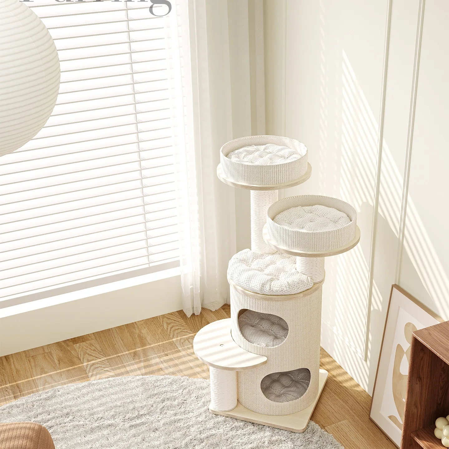 cat litter cat tree integration, household multi-layer solid wood cat frame, claw grinding bucket