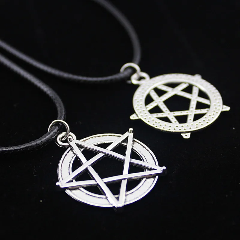 Pentagram Star Pendant Necklace for Women Gothic Wicca Charms Accessories Leather Choker Satan Fashion Jewelry Witchcraft Goth