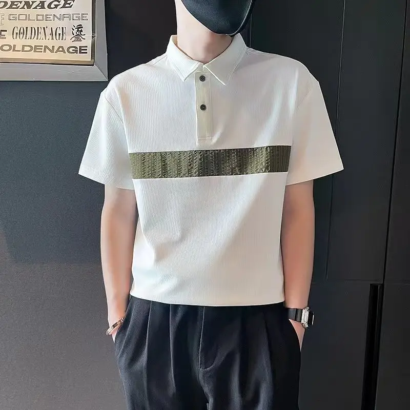 

Slim Fit With Collar T Shirt for Men Contrast Color Short Sleeve Man Polo Shirts Summer Casual 2025 Stylish Kpop Men's Clothing