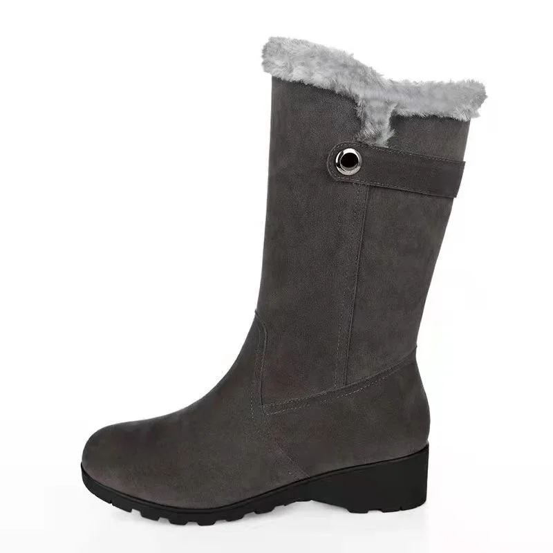 High Boots Women Warm Plush Suede Ladies Long Boots Comfortable Winter Female Wedge Cotton Shoes Mid-calf Fur Zapatos Mujer 2022