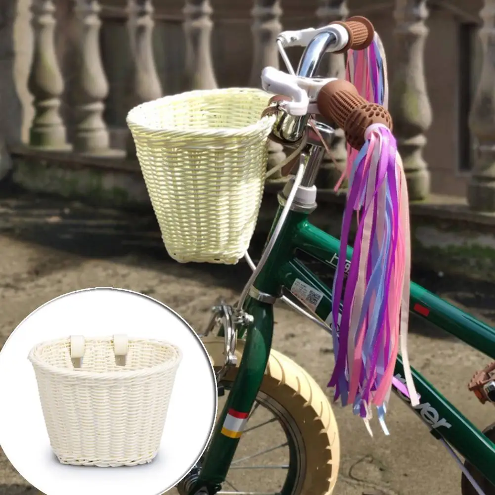 Rattan-Fahrradkorb, verstellbarer traditioneller Fahrradkorb, multifunktionaler handgewebter Fahrradkorb, wasserdicht, für Kinderfahrräder