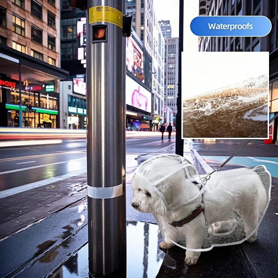 واضح الكلب معطف واقي من المطر للكلاب المتوسطة الصغيرة معطف واق من المطر مقاوم للماء الثقيلة مع ثقب المقود المخفية وقابل للتعديل يستقر الحيوانات الأليفة مقنعين الرأس #3