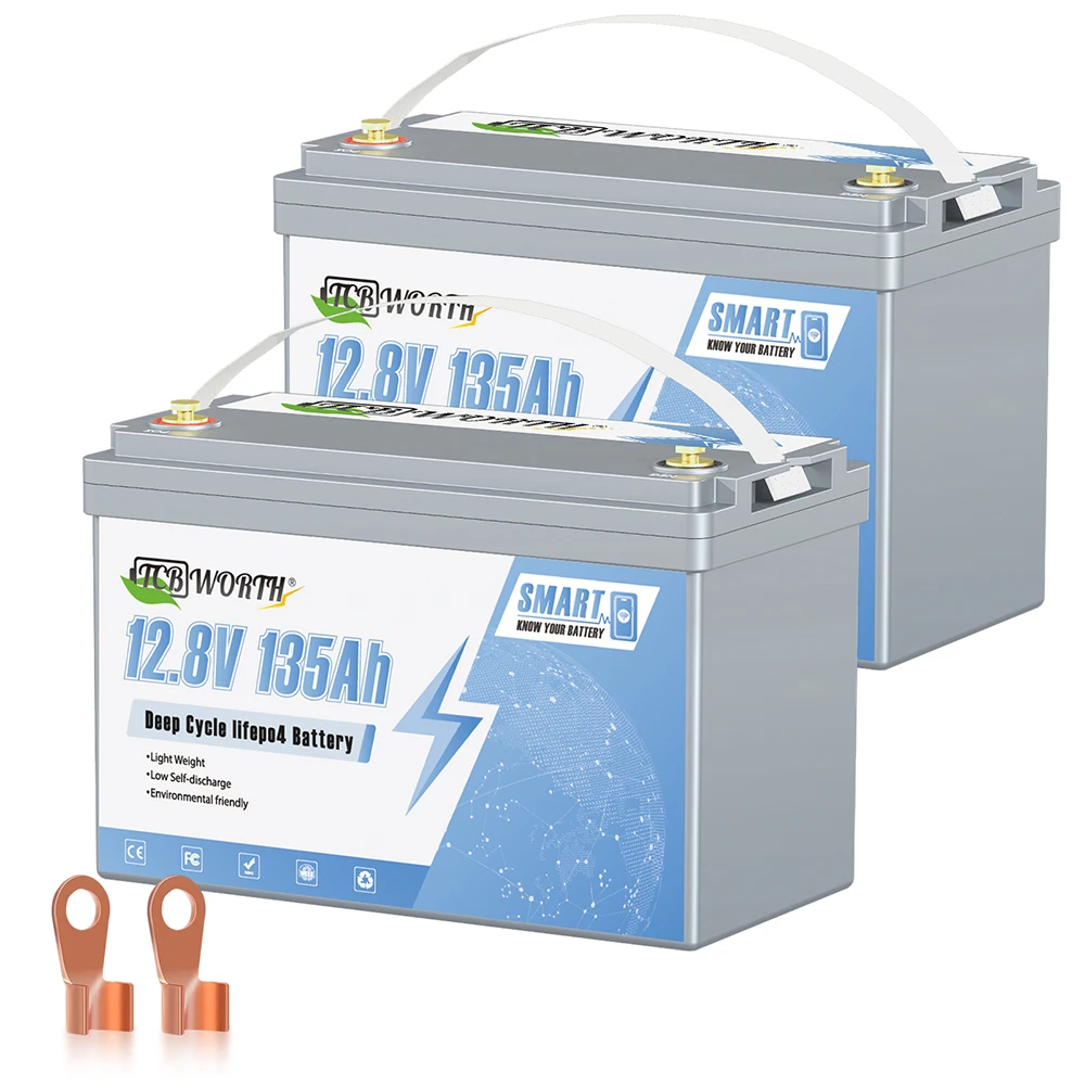 12V 135Ah LiFePO4 Battery,1728Wh Deep Cycle Lithium Battery,6000+ Cycles,100A Smart BMS, 70% Lighter Than SLA,12.8V Stable Output, Ideal for RV Van Life, Off-Grid Solar, Camping Trailer,Trolling Motor, Marine Boat, Home Backup 2PCS