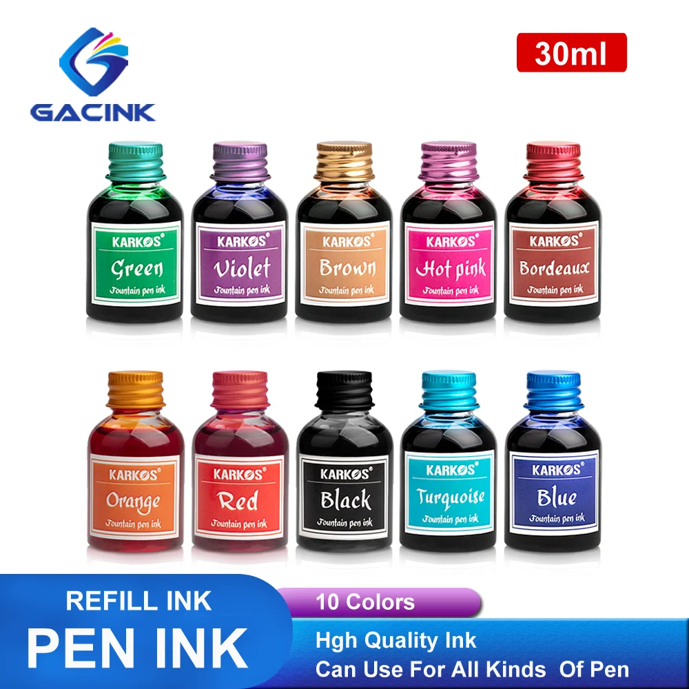30ml/Bottle Pure Colorful Fountain Pen Ink Universal Refilling Smooth Liquid 10 Colors