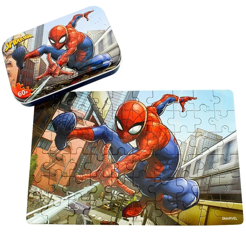 60 Pieces Of Iron Box Jigsaw Puzzle For Children In Spider-Man The Avengers To Teach Children Early Intellectual Toys Boy Giftst