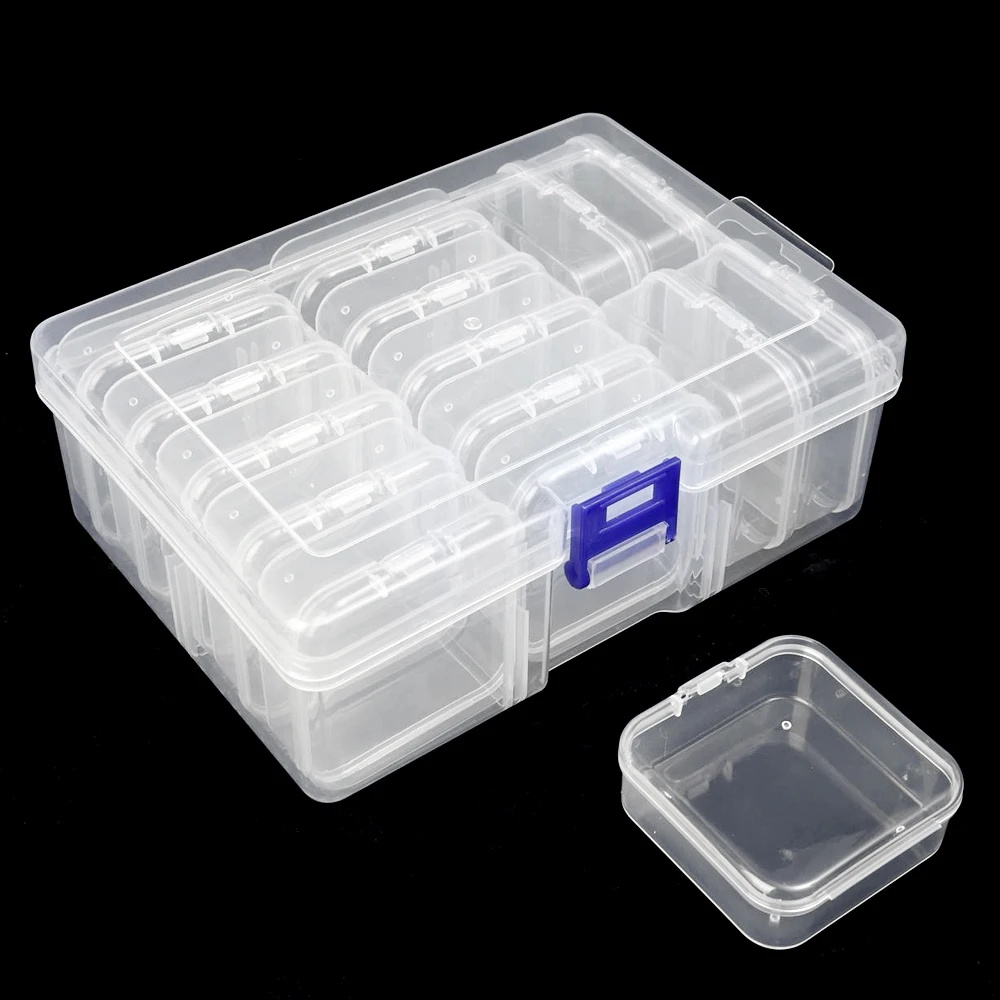 30/14PCS Mini Storage Box Transparent Square Plastic Case for Earring Ring Jewelry Packaging Portable Grocery Storage Organizer