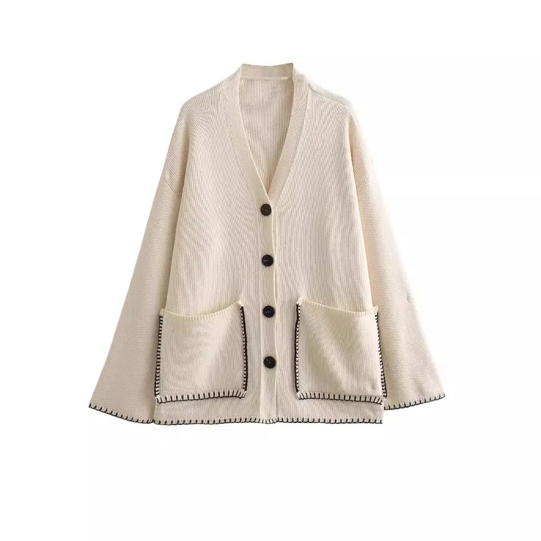 Women\'s spring new fashion knitted beige jumper cardigan women\'s casual long-sleeved single-breasted blouse jacket