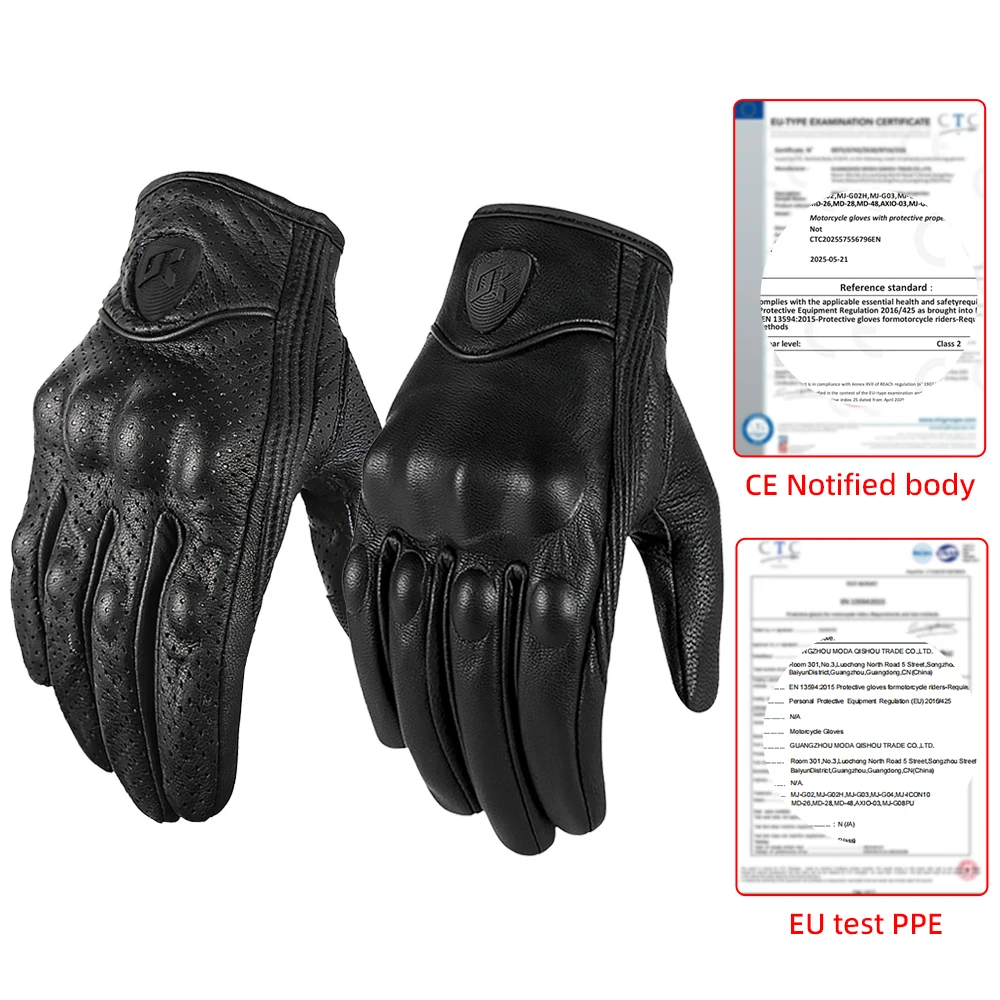 Retro Leather Motocycle Gloves Comfortable Motorbike Guantes Wear-Resistant Motocross Gloves Full Finger Protection Moto Gloves