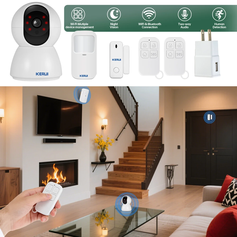 

KERUI Wireless WiFi Home Burglar Security Alarm System with Baby Exit Reminder Alert, Built-in FSK PIR Human Motion Detector, Do