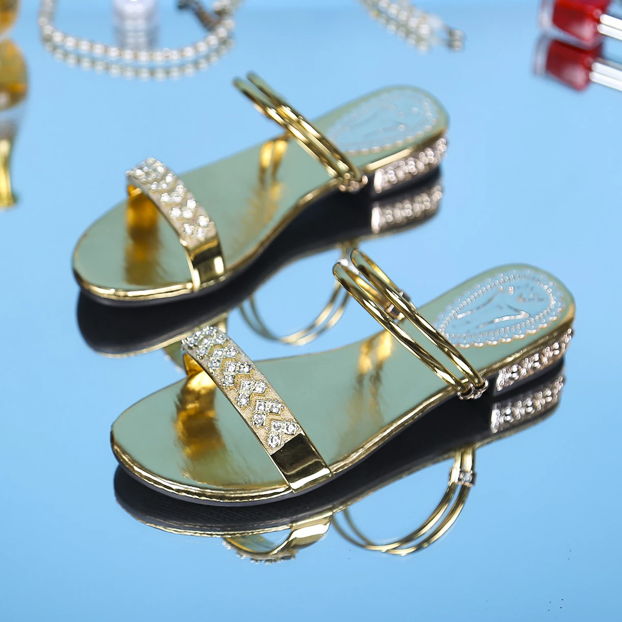 2022 Summer Women Sandals Bling Pumps Shoes Comfort Ladies Woman Gold Silver High Heels Female Footwear Slip On Sandals