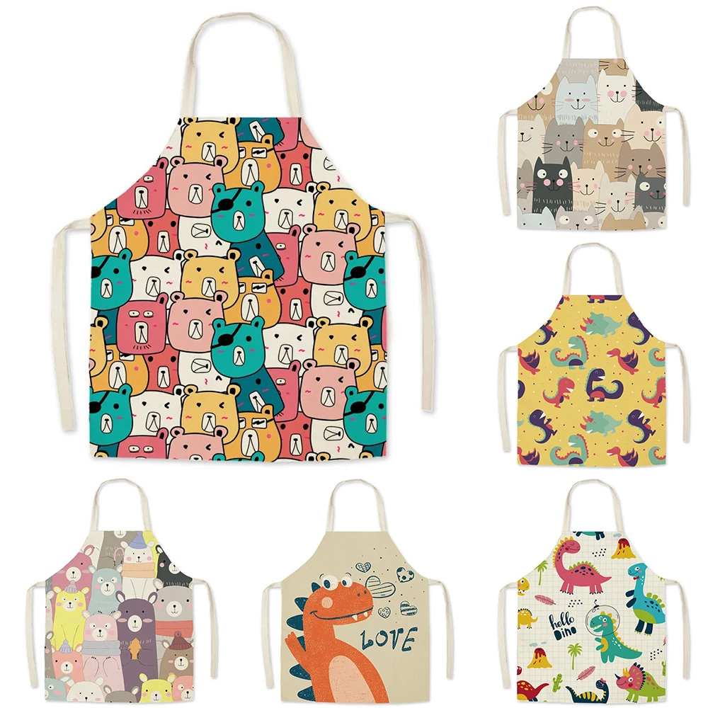 Parent-child cartoon kitchen apron cute dinosaur panda print household sleeveless unisex apron baking accessories