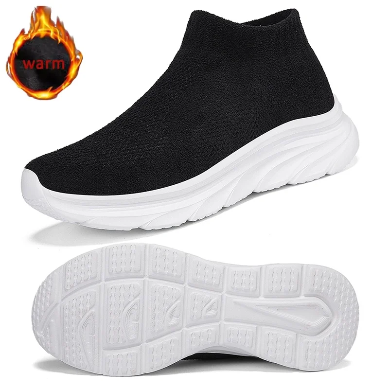 

Winter Men's Casual Cotton Shoes Breathable Socks Shoes Fashion Sport Running Shoe Ankle Plush Boot Womens Slip-on Tennis Loafer