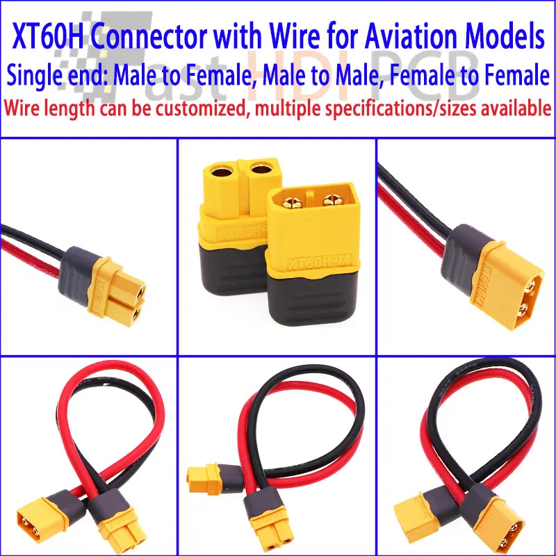 XT60H 수컷 암컷 커넥터 페어 와이어 포함 60A 고전류 플러그 소켓 RC 드론 LiPo 배터리 FPV 레이싱 쿼드콥터용