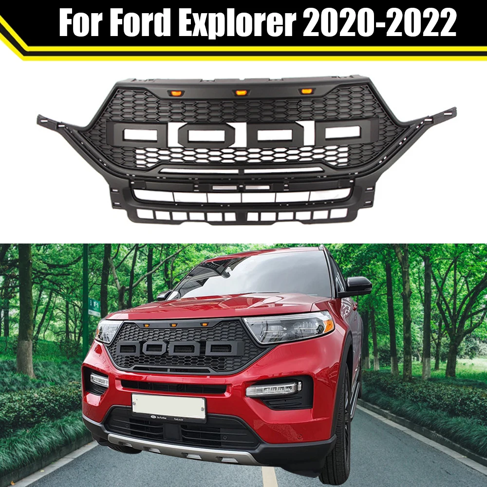 Suv Auto Front Bumper Grille Grey Or Matte Black Hood Grill Car Upper Grill With LED Lights For Ford Explorer 2020 2021 2022