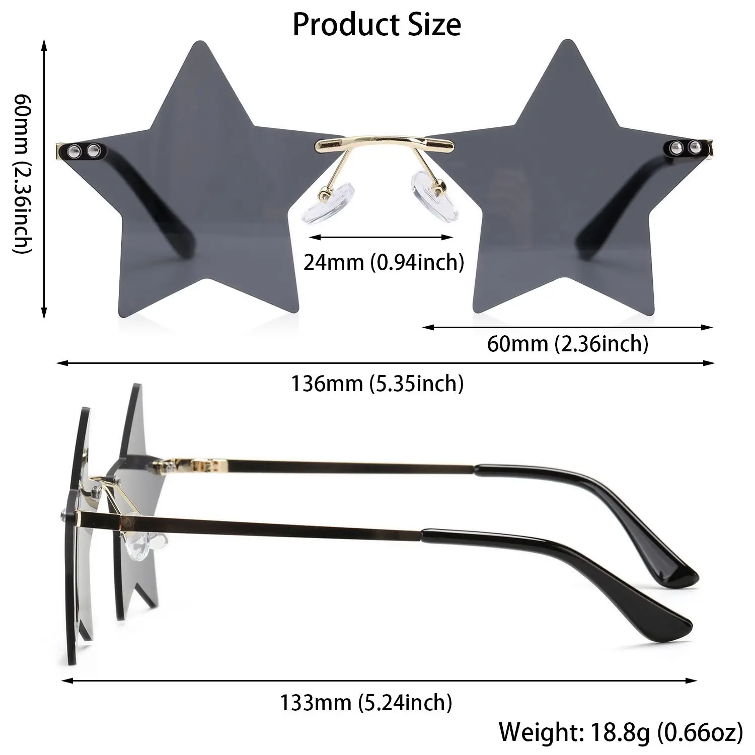 النظارات الشمسية شكل نجمة بدون شفة ، نظارات حفلات ، نظارات الخماسي مضحك ، زينة عيد الميلاد ، موضة جديدة