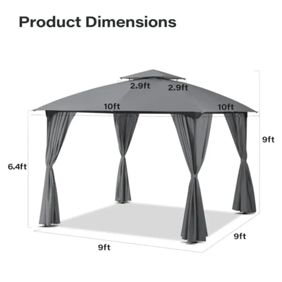 Patio Arc Gazebo Outdoor  Tent 10'x10' Party Tent Shelter with Curtains Expansion Bolts and Wind-Resistant Ropes for Patios Gar