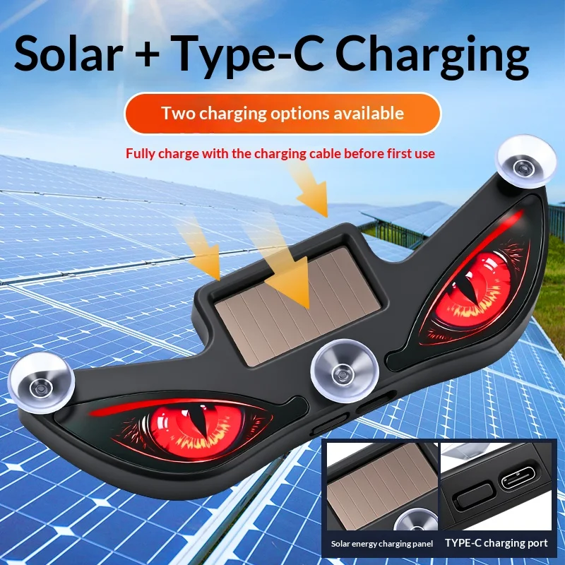 Solar Powered Car Neon Light Wireless Cool DEMON EYE Led Ambient Light Suction Cup USB Rechargeable Atmosphere Breathing Lamp