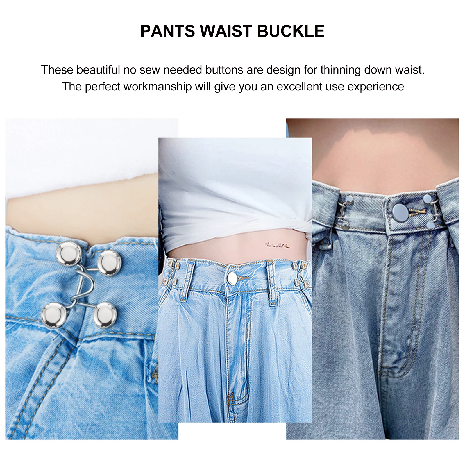 

10 Sets Adjustable Jeans Buckle Silver Universal Buttons Pants Waist Thin Dress Durable Quality Classic Solid Versatile Clothing