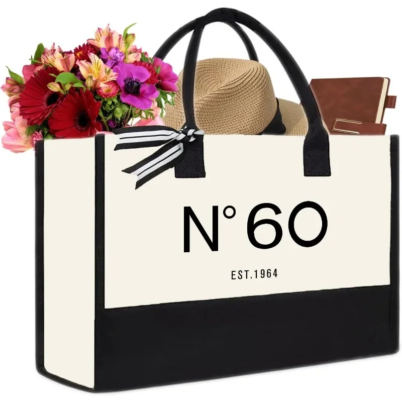 60th Birthday Gift Canvas Tote Bag for Women,N°60 .1964 Keepsake Beach Bag 60 Party Birthday Present for Her sixty