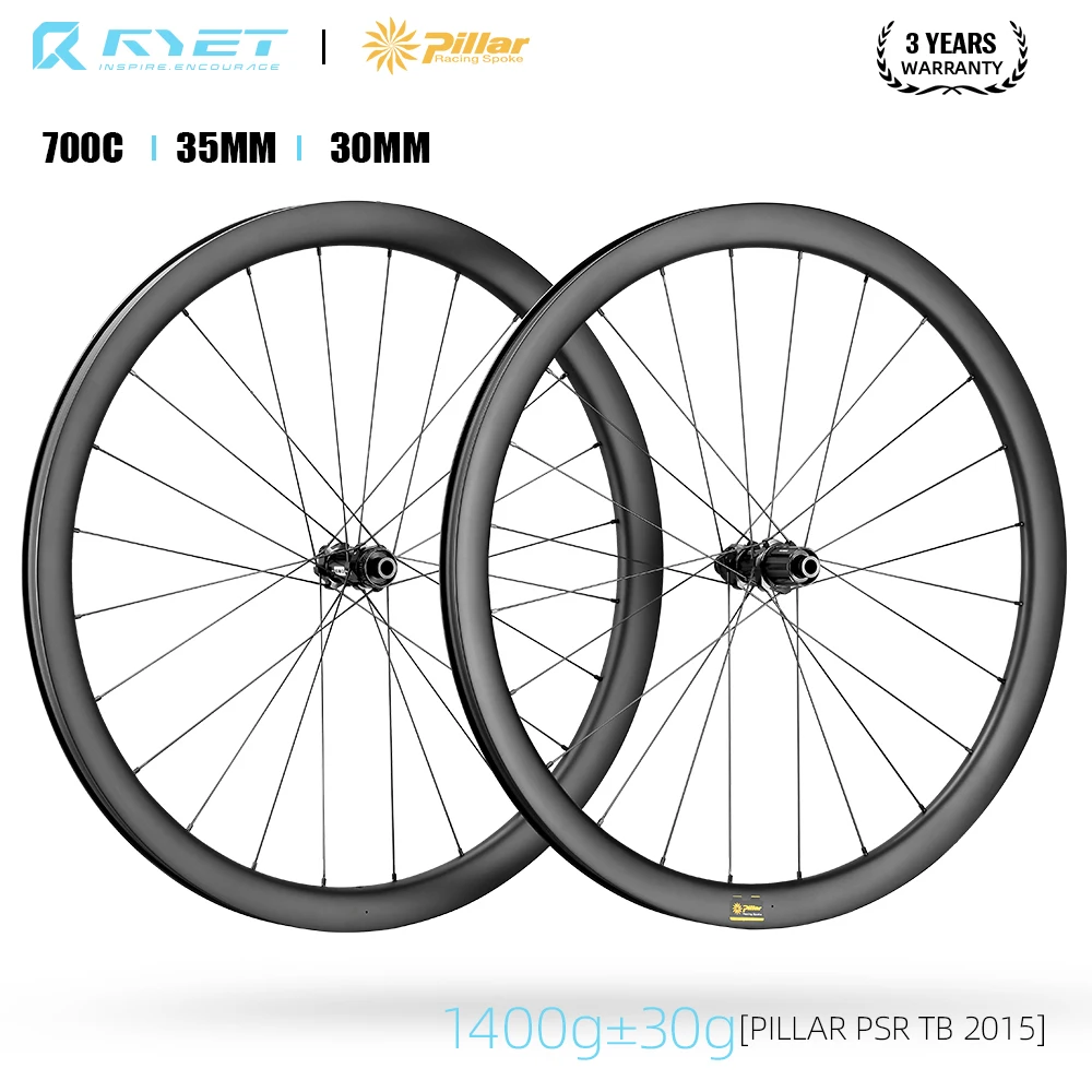 RYET GRAVEL Carbon Wheelsets 700C Wheels Disc Brake Tubeless Ready Center-Lock Or 6 Bolt Hub 35x30MM Bicycle Product Accessories