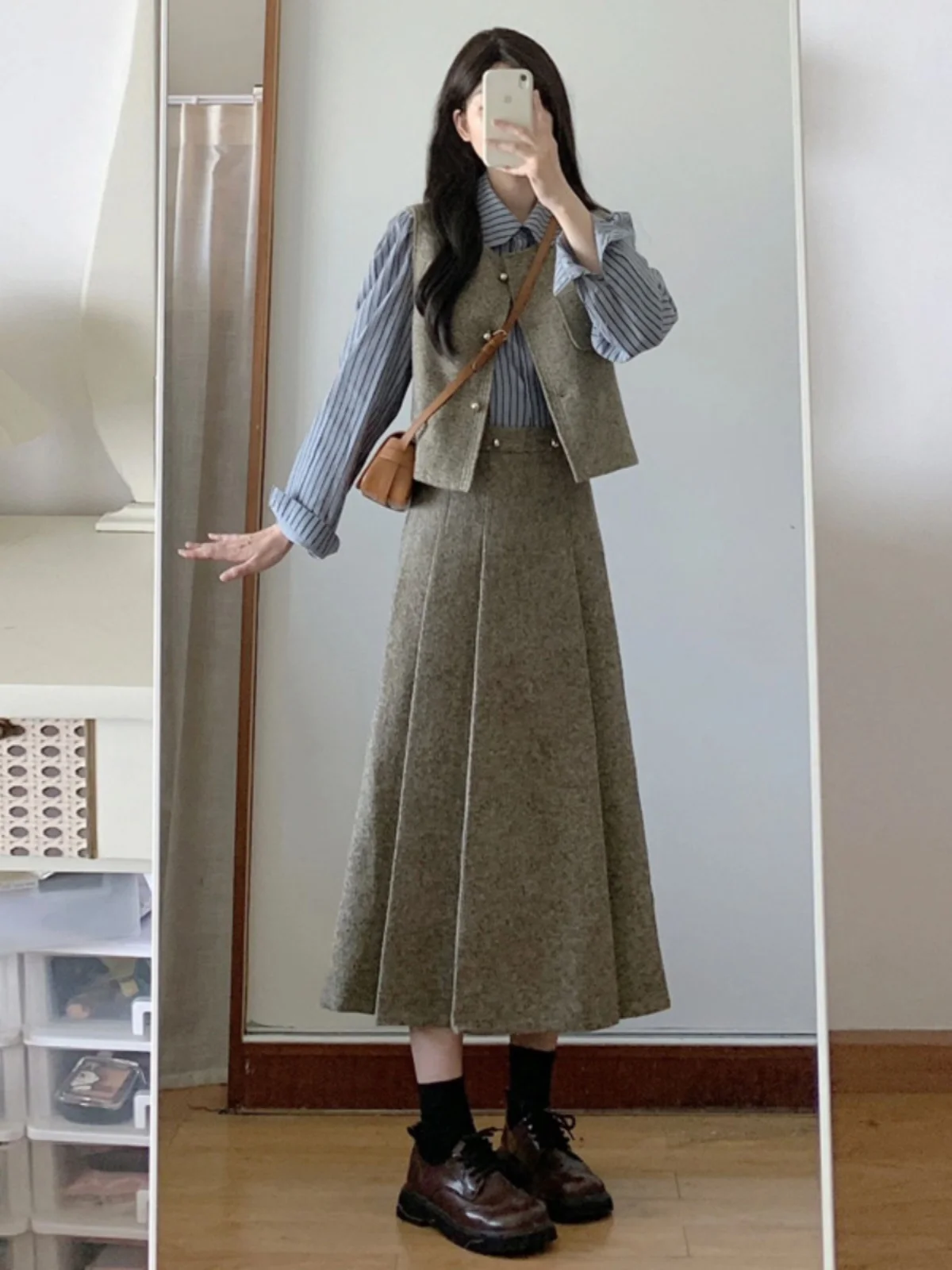 

Женский весенний модный комплект: юбка с высокой талией, жакет, рубашка — костюм-тройка в корейском стиле из комфортного хлопка