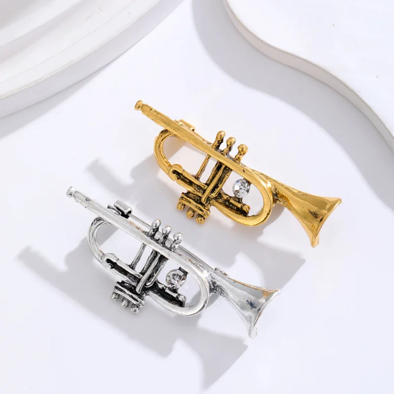 New rhinestone cartoon electric guitar pin personalized instrument violin piano horn trumpet pin clothing bag accessories