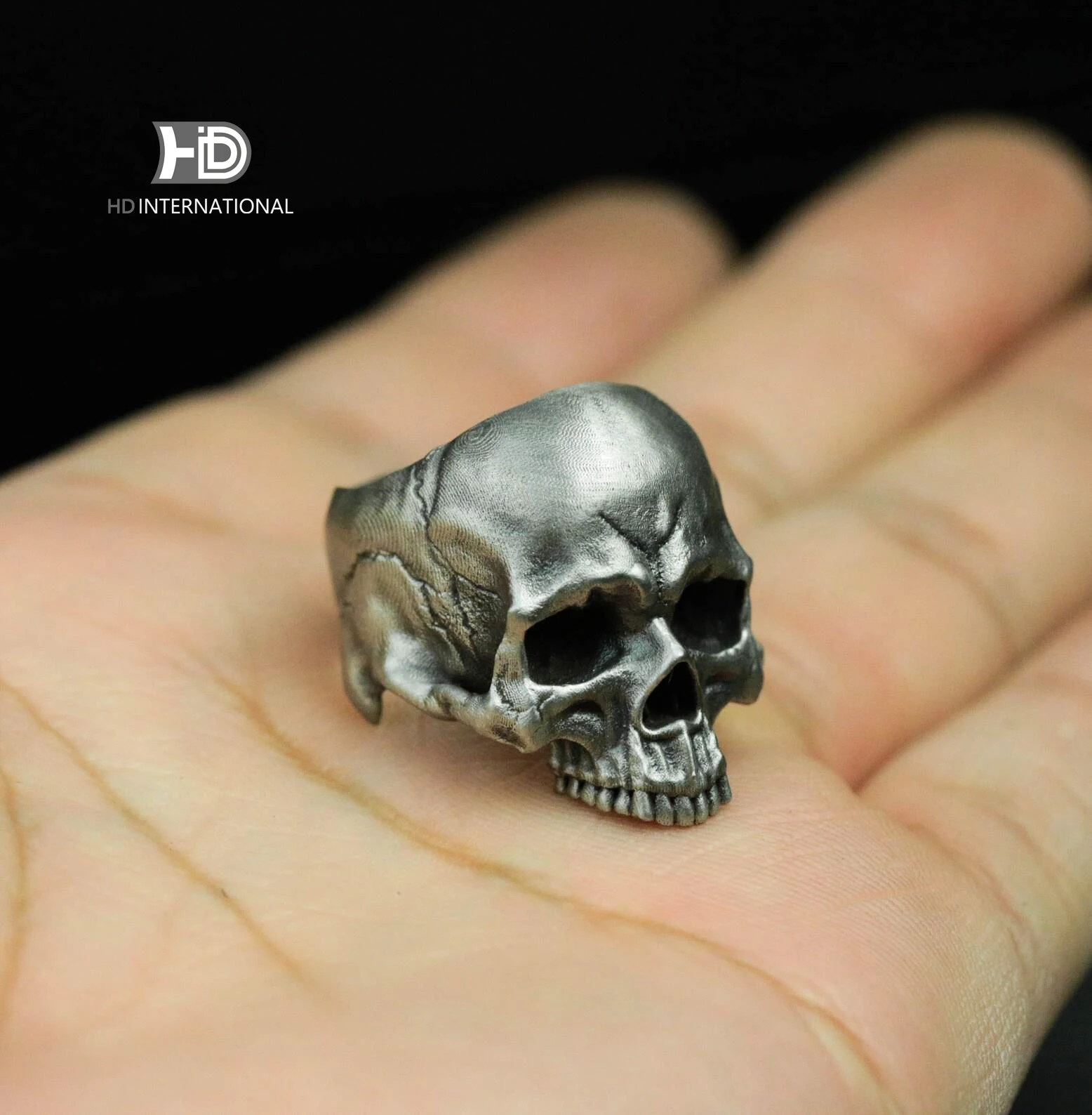 Battle-damaged skull Unique Heavy Sugar Skull Ring half jaw mens skull biker masonic Statement Brass 925 silver handmade custom