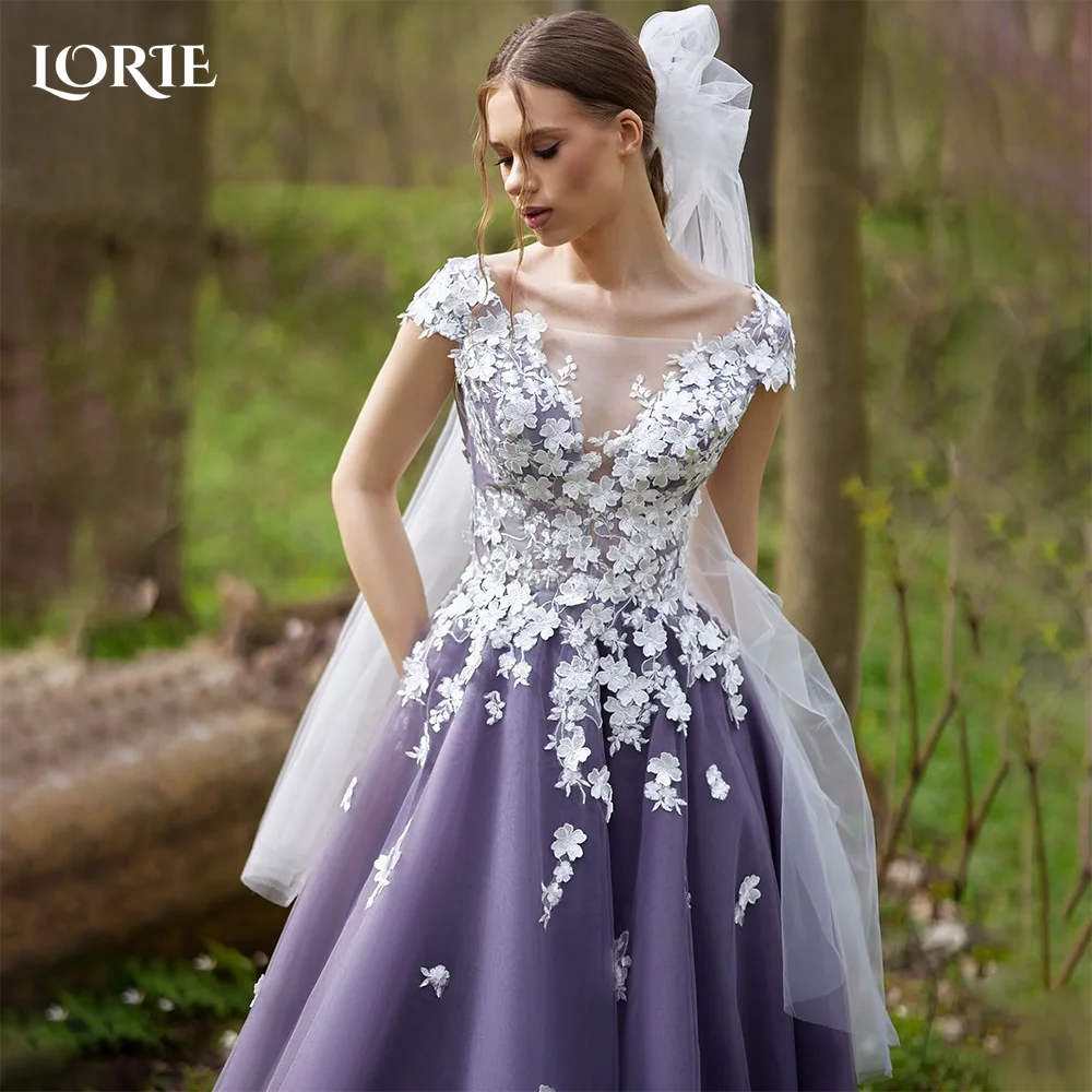 

LORIE 3D Flowers Mermaid Wedding Dresses High Collar A-Line Puff Sleeve Colorful Bridal Gown Princess Bride Dress Customized