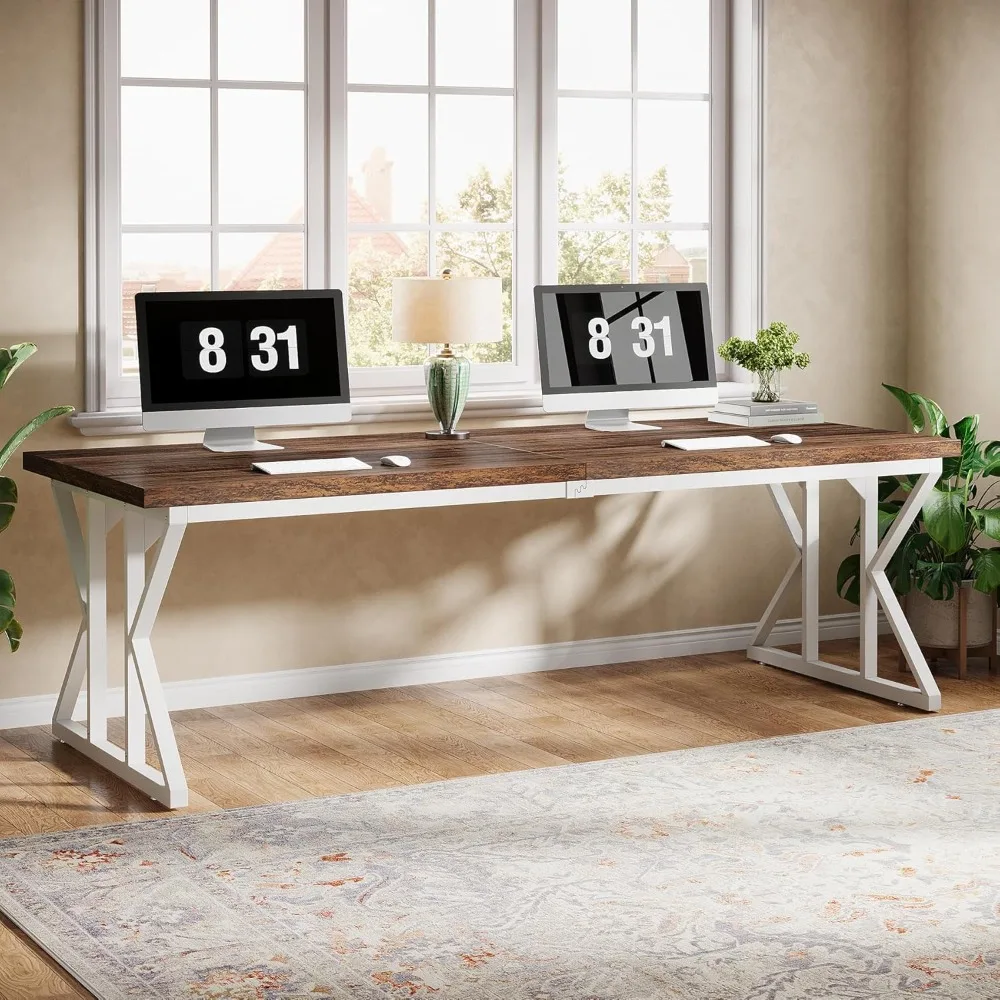 مكتب تنفيذي كبير 78.74 بوصة، مكتب كمبيوتر مكتبي منزلي صناعي، طاولة دراسة بسيطة طويلة للكتابة أثاث الأعمال (الصدأ)