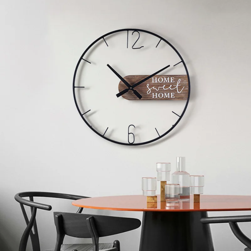 

Retro Iron Hanging Clock, Solid Wood, Simple and Creative, Living Room, Home Decoration