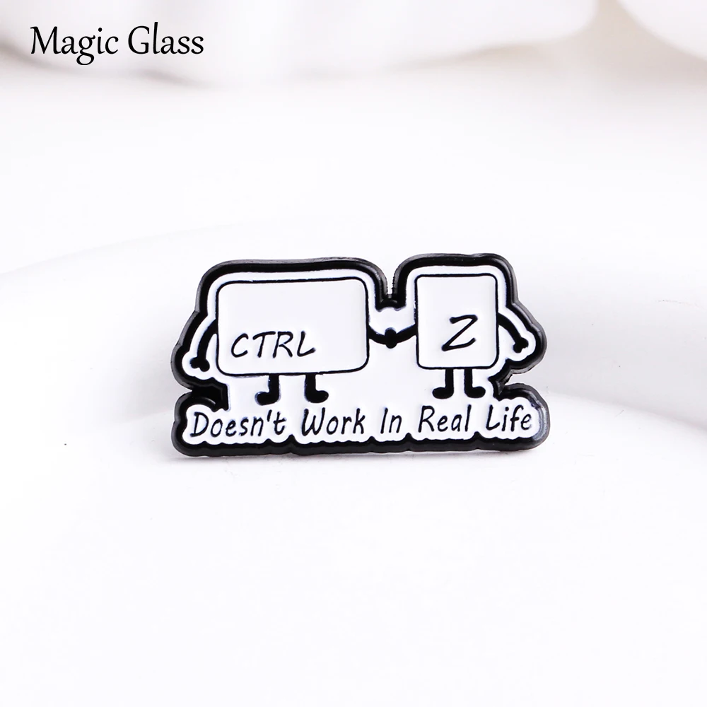 Cute Keyboard Key Character Lapel Brooch, Funny Programmer Slogan Badge Backpack Clothing Bag Decor Jewelry Gift