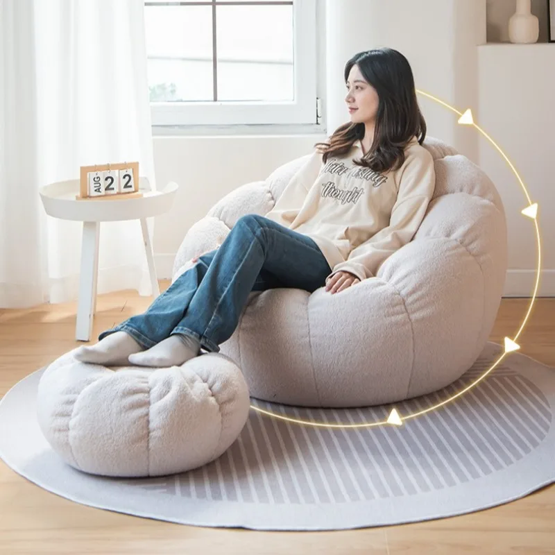 New pumpkin style compression sofa, living room tatami bean bag sofa with footstool, high-density sponge filled lazy sofa