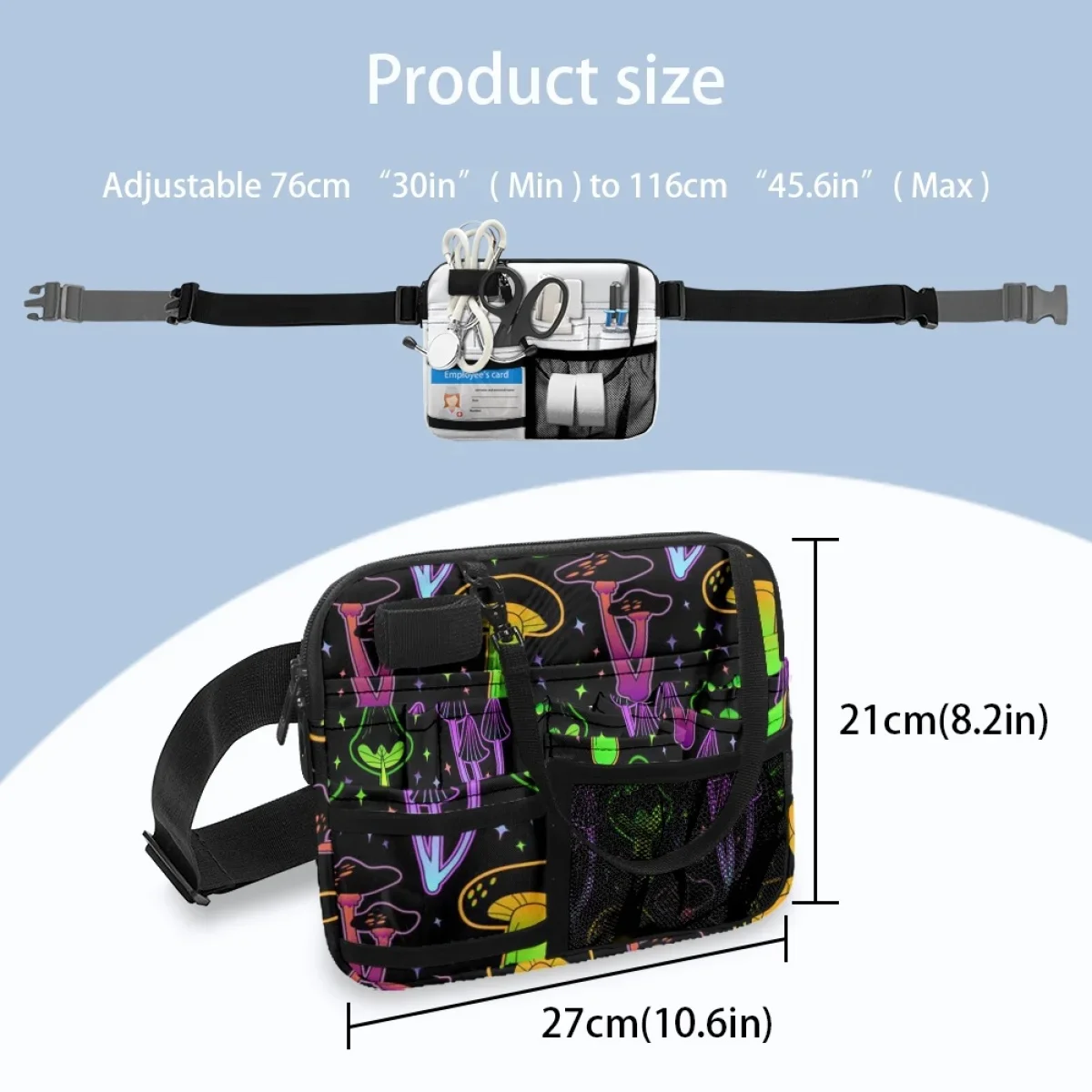 Cogumelo colorido Art Plant Print Cintura Ajustável Saco para Senhoras, Médico Hospital Trabalho Enfermagem Belt Bag, Organizador Bolsa Bolsos, 2023