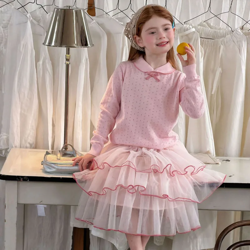 267 Spring Summer Girls' Half Skirt New Fashion Children's Mesh Lace Princess Dress Versatile Baby Cake Skirt 2-14 Years Outfit