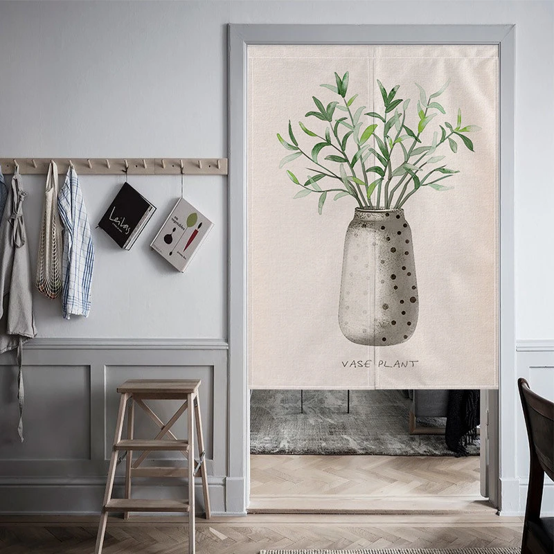 VIKAMA Tropical Green Leaves Noren Door Curtain, 6 Designs, Doorway Decor for Bedroom Living Room Kitchen