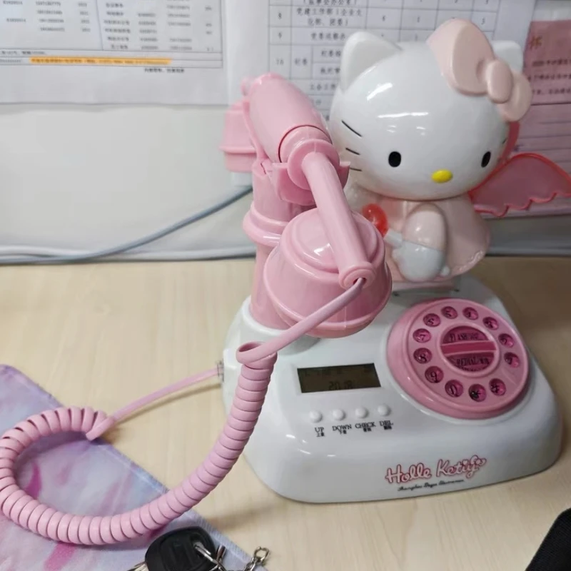 Anime Sanrio Kawaii Antique Corded Landline Telephone Hello Kitty Pink Creative Cute Retro Without Birthday Gift Toys