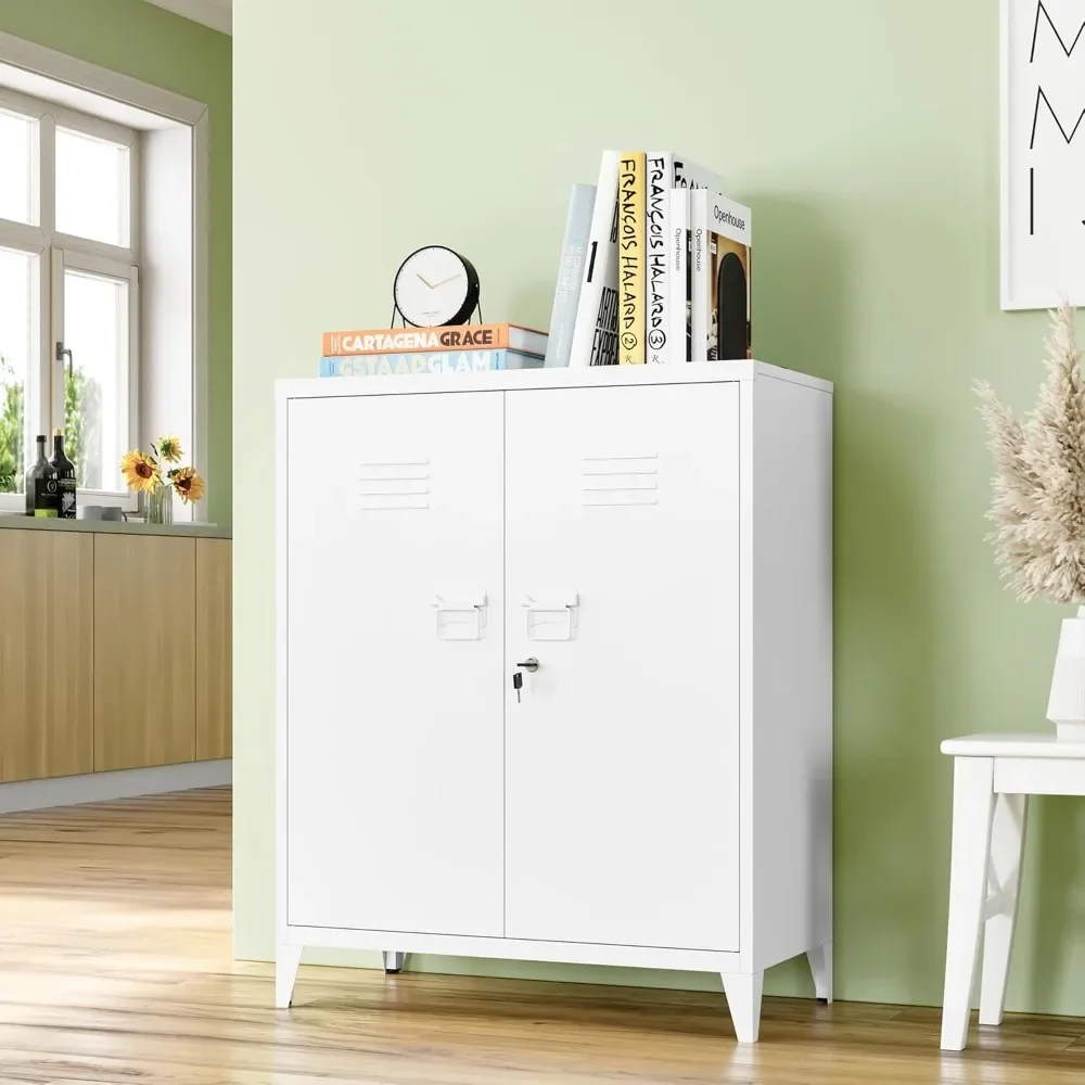 

Metal Storage Cabinet with 2 Adjustable Shelves, 40" Small Locking Cabinet for Home Office, School, Kitchen, Garage