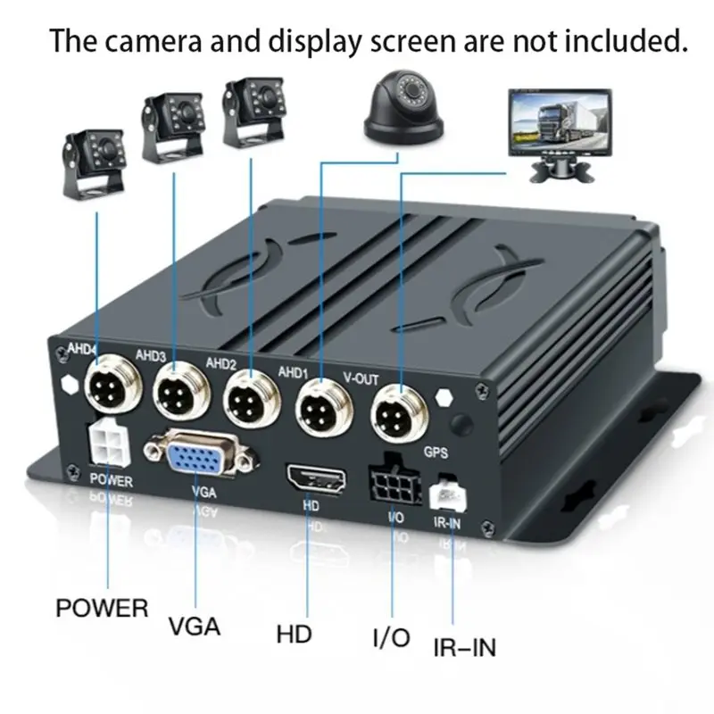 Car AHD DVR 4 Channel 1080P HD SD Mobile Video Recorder Real-Time View Monitor 12-36V Vehicle Surveillance System-X59A